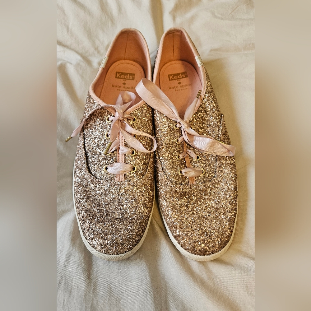 Keds Kate Spade Rose Gold Glitter Sneakers womens sz 11